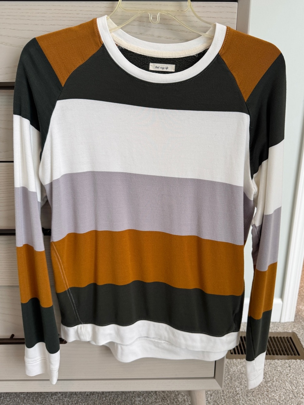 Striped Crewneck Sweater in White, Gray & Mustard - Casual Men's Knit